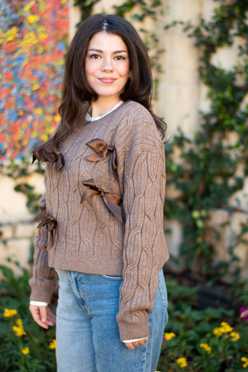Brown Sweater with Satin Bows