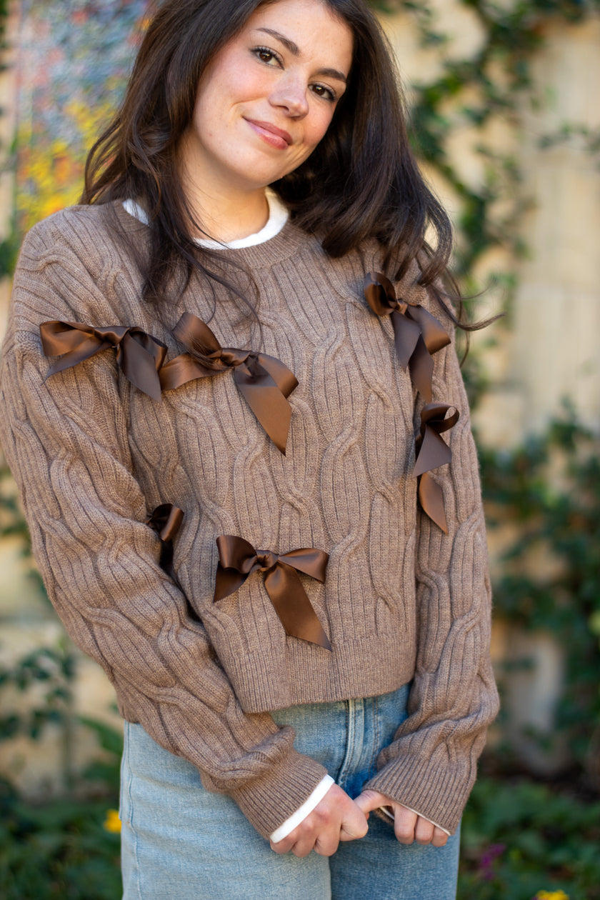 Brown Sweater with Satin Bows