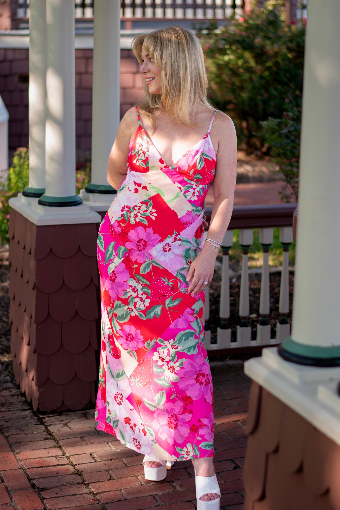 Strawberry Sunset Linen Maxi Dress