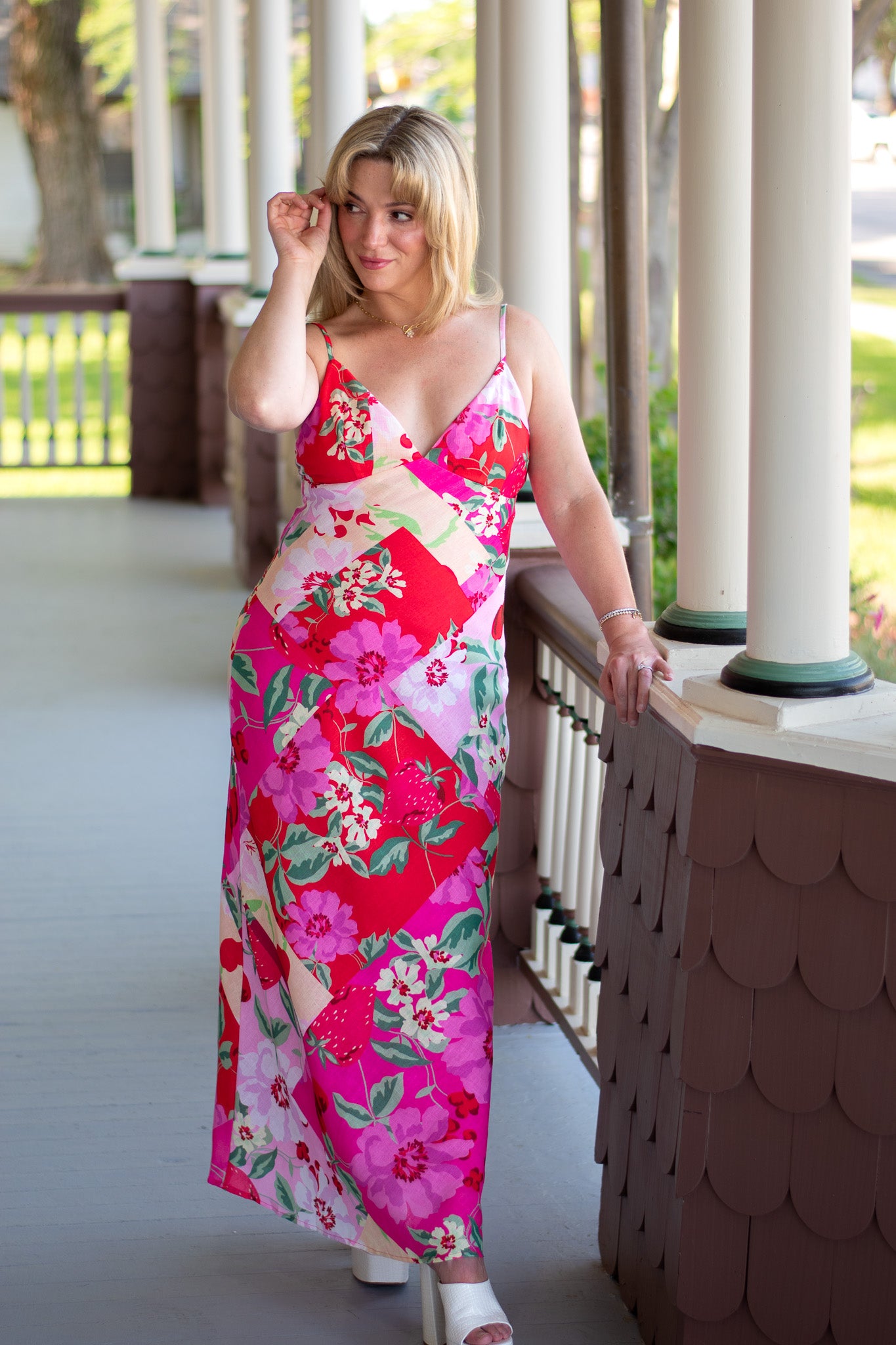 Strawberry Sunset Linen Maxi Dress