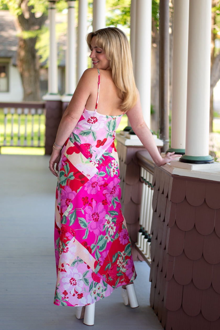 Strawberry Sunset Linen Maxi Dress