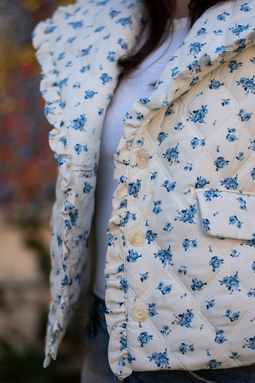 Blue Rose Quilted Puffer Jacket