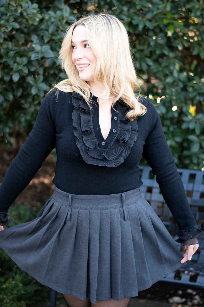 Charcoal Pleated Mini Skirt